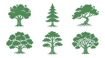 Set of green tree silhouettes © Lexxa