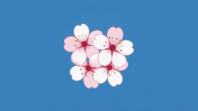 Delicate cherry blossoms bloom in a repeating pattern against a clean blue and black background