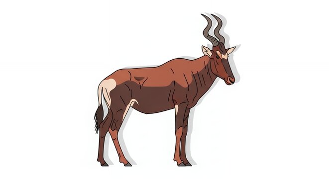 Majestic Damaliscus Lunatus Antelope Profile Illustration Standing Alone on Pure White Minimalist Background