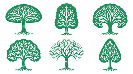 Stylized tree icons with roots and branches © Mocil