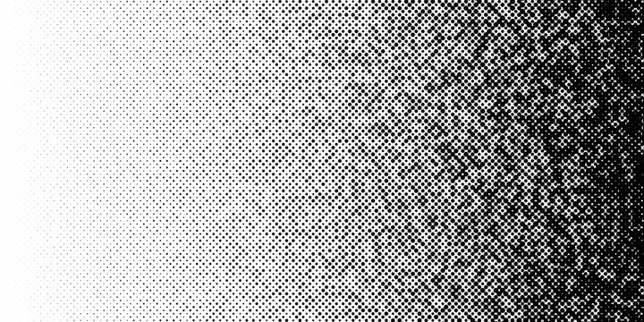 Binary halftone texture background. Square dot faded gradation wallpaper. Black and white squared pixels. Abstract glitchy 8 bit video game backdrop. Vector comic bitmap dither screen tone overlay