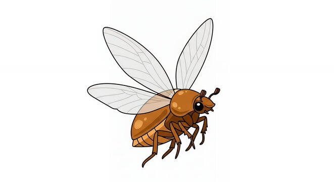 Flying Termite Cartoon Illustration Isolated on White Background with Large Transparent Wings and Brown Segmented Body