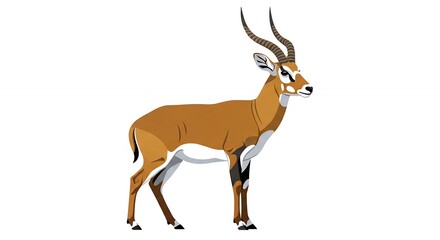 Fototapeta premium Graceful African Gazelle Antelope Wildlife Illustration Standing Isolated on a Clean Solid White Background
