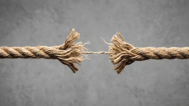 A frayed rope about to break, symbolizing stress, tension, or a difficult situation