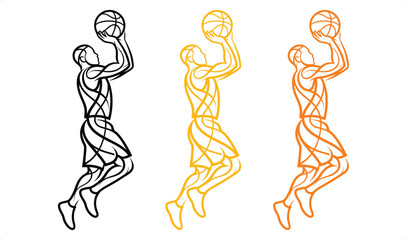 Basketball player in action during a jump shot with dynamic lines and geometric patterns in vector illustration style © Graphic Seller