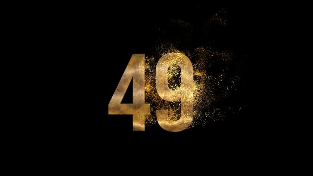 Beautiful Golden Number 49 with golden particles and transparent background, golden number forty nine