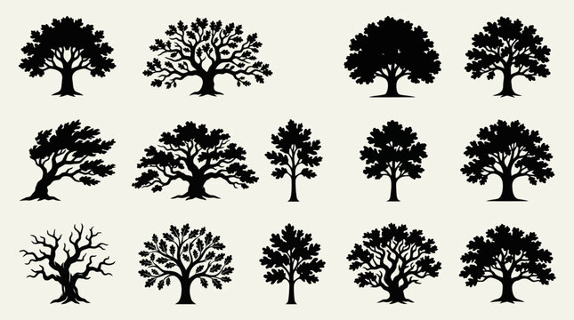 Collection of diverse tree silhouettes