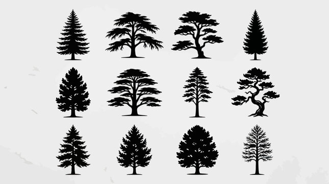 Collection of diverse tree silhouettes