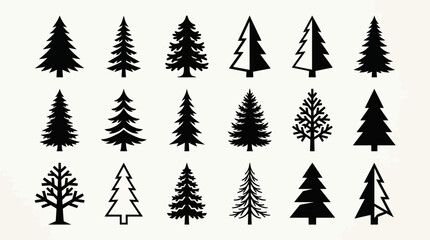 Obraz premium Collection of evergreen tree silhouettes