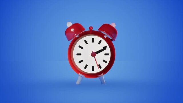 Red alarm clock on blue background. 3d rendering