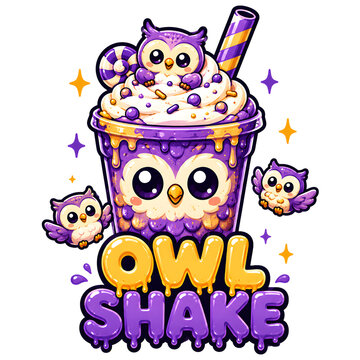 Cute owl shake cartoon character isolated on transparent background for creative design projects