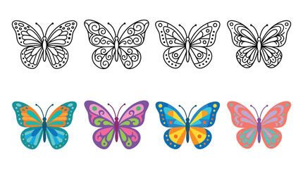 Eight Butterfly Designs In Black And Color Silhouette © Rajia