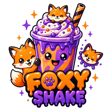 Foxy shake cute cartoon character isolated on transparent background for vibrant logo designs