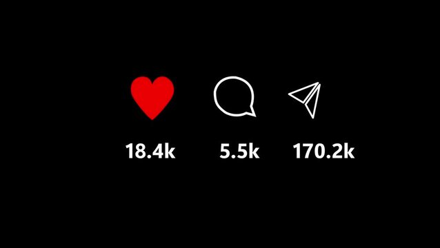 Viral Content of Social Media Animation. Like comment and share social media animation count 4K Footage animation on black background.