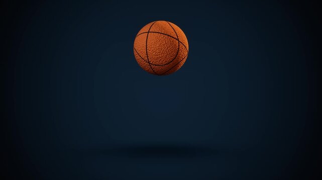 Floating basketball on dark blue background. 3d rendering