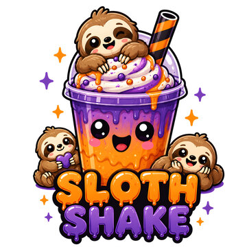 Cute sloth shake illustration isolated on transparent background for kids party design element