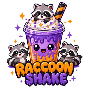 Cute raccoon shake illustration isolated on transparent background for kids party design element