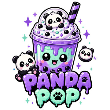 Cute panda pop shake cartoon character isolated on transparent background for creative graphics