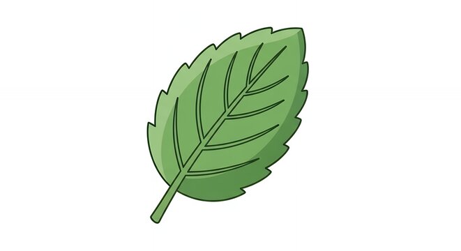 Fresh Green Organic Mint Leaf Illustration with Natural Vein Details Isolated on Plain White Background