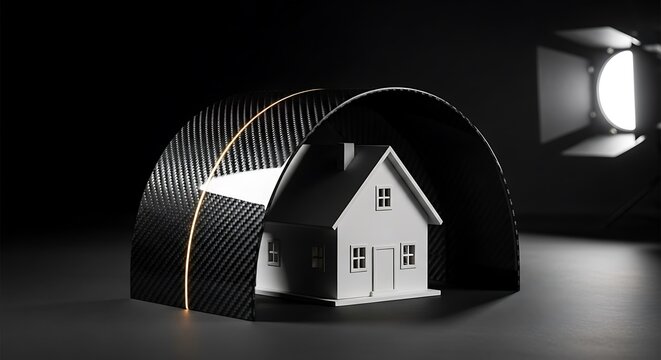 Miniature House Model Under Carbon Fiber Arch