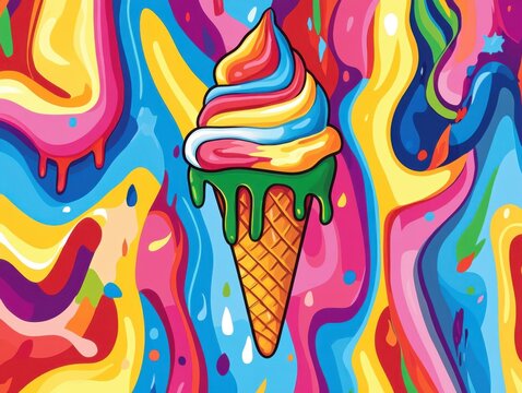 Expressive illustration featuring vibrant color palettes, dynamic shapes, and eye-catching graphic composition with contemporary artistic energy