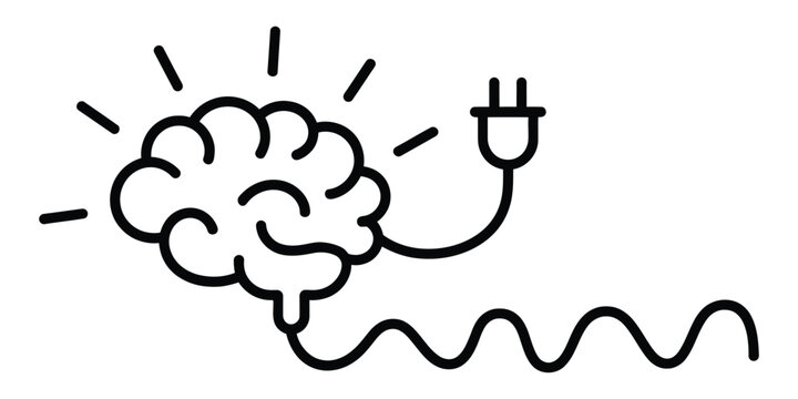 Human brain icon with an electric power plug cable connection Vector, illustration