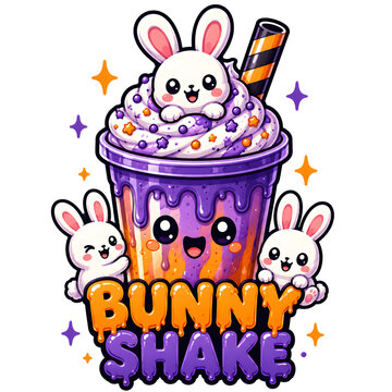 Cute bunny shake illustration isolated on transparent background for kids party design element