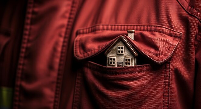 Miniature House Model in Red Jacket Pocket