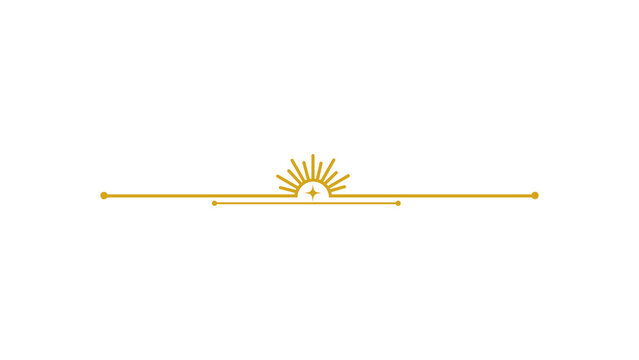 Golden sun and star decorative line divider, isolated on transparent background