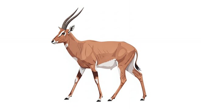 Graceful African Antelope Gazelle Illustration with Long Horns Isolated on White Background for Design Projects