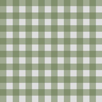 Seamless sage green and grey gingham check pattern background. Classic checkered plaid fabric texture for tablecloth, picnic blanket, wallpaper, wrapping paper, and textile fashion design. 