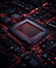 Fototapeta premium Close Up View Of Modern Electronic Circuit Board With Central Processor Chip transparent background