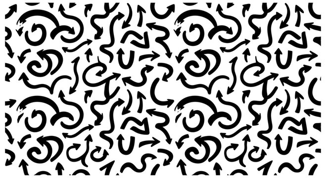 Black and white pixel art pattern with abstract squiggly lines and shapes for a retro eighties or nineties design