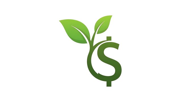 Green dollar sign icon with growing leaves representing financial growth and eco friendly investment