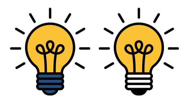 Two glowing yellow light bulb icons representing bright ideas and innovation in a simple flat pixel art graphic style