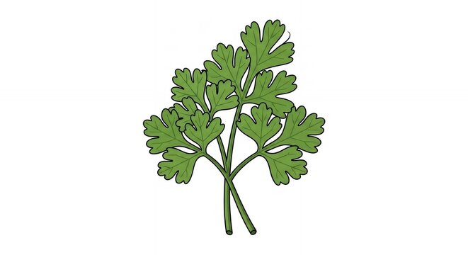 Organic Fresh Green Cilantro Herb Leaves Hand Drawn Sketch Style Illustration Isolated on White Background for Food