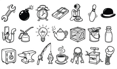 Obraz premium Collection of Vintage Icons in a Simple Line Drawing Style for Diverse Business Concepts