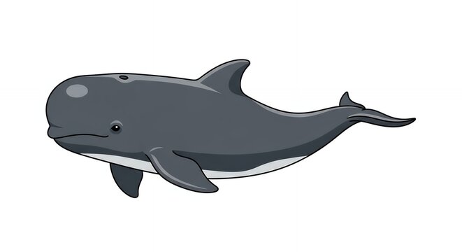 Friendly Grey Pilot Whale Character Drawing Isolated on White Background for Ocean Wildlife Educational Graphic Art