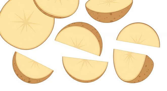 Fresh Raw Sliced Potato and Wedges Illustration Collection for Cooking and Healthy Food Graphic Design Projects