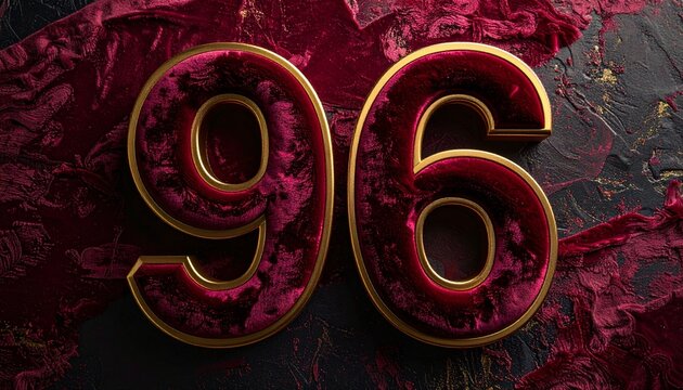 Luxurious Velvet Number 96 with Elegant Gold Edges on Red Textured Background