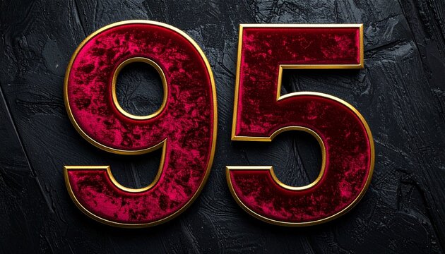 Luxury 3D Number 95 with Premium Red Velvet and Golden Edges on Black Stone