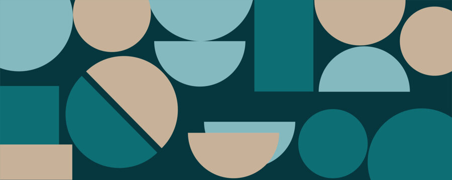 Abstract geometric pattern background with retro mid century circles semicircles and squares shapes vector