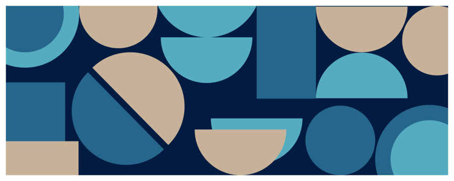 Abstract geometric pattern background with retro mid century circles semicircles and squares shapes vector