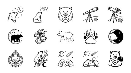 Cute Bear Icons Set: Space, Nature, Astronomy, Wildlife & Family Themes © Gereh