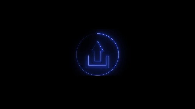 Glowing neon blue color logout sign icon animation right arrow sign symbol on black background. 4k animation ,,,,
