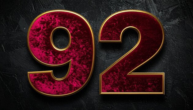 Luxurious Number Ninety Two In Rich Velvet Texture With Golden Border Detail