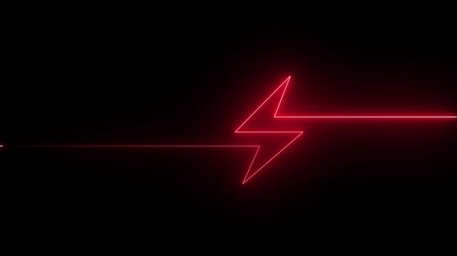 Neon Battery charging power symbol, lightning bolt sign on the black background. glowing Neon Battery charging power symbol 4k animation animation ....