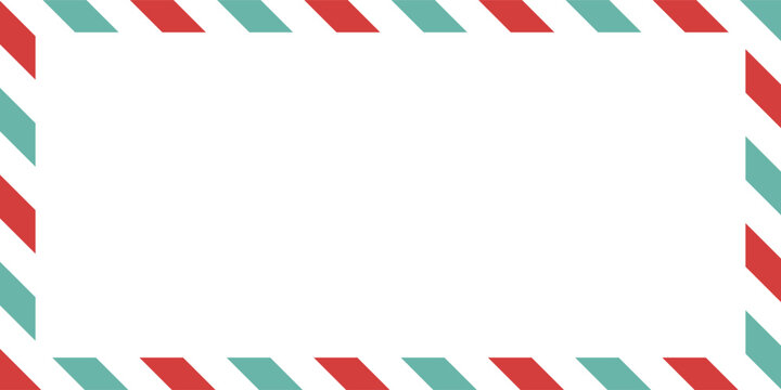 Blank airmail envelope frame, border with green and red striped line in christmas theme with 6x4 scale ratio for decoration, cutout, isolated.