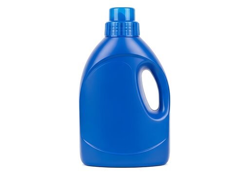 Blue plastic detergent bottle with handle