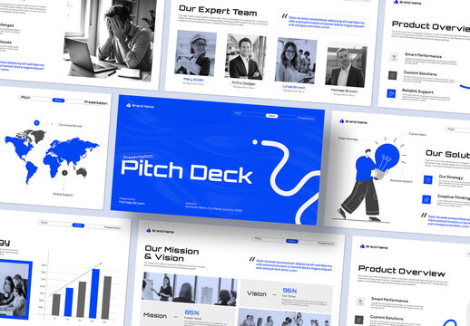 Modern and Clean Corporate Pitch Deck Presentation Template with Blue Accents